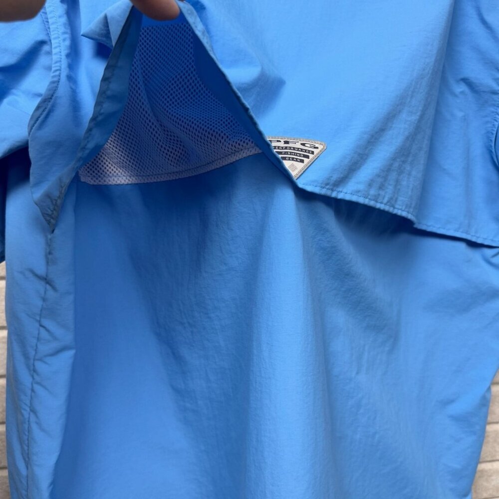 Columbia Men’s Omni-Shade Fishing Shirt Short Sleeve Vented Size L Blue - Picture 4 of 10